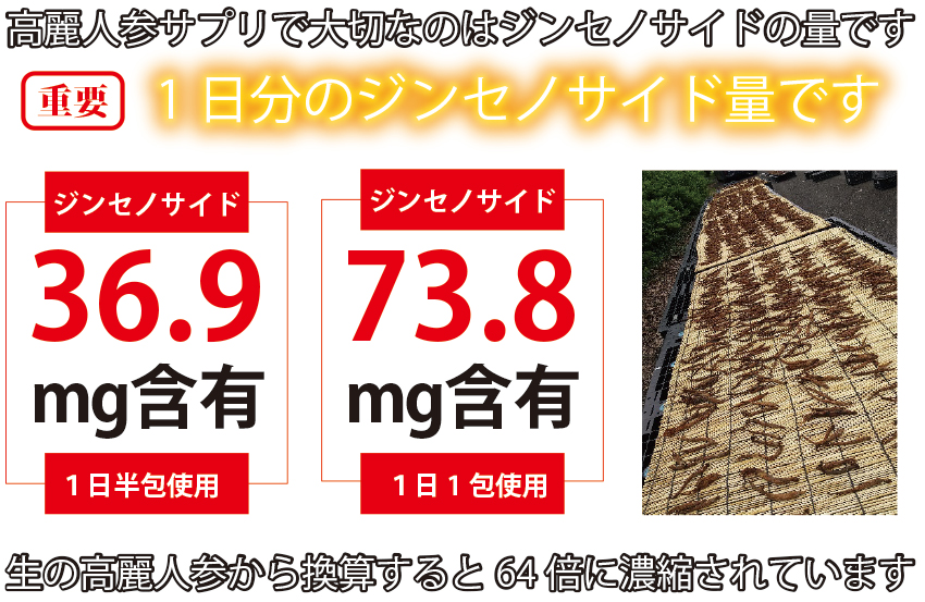 高麗人参、黒高麗人参の黒参1包のジンセノサイド、サポニン含有量